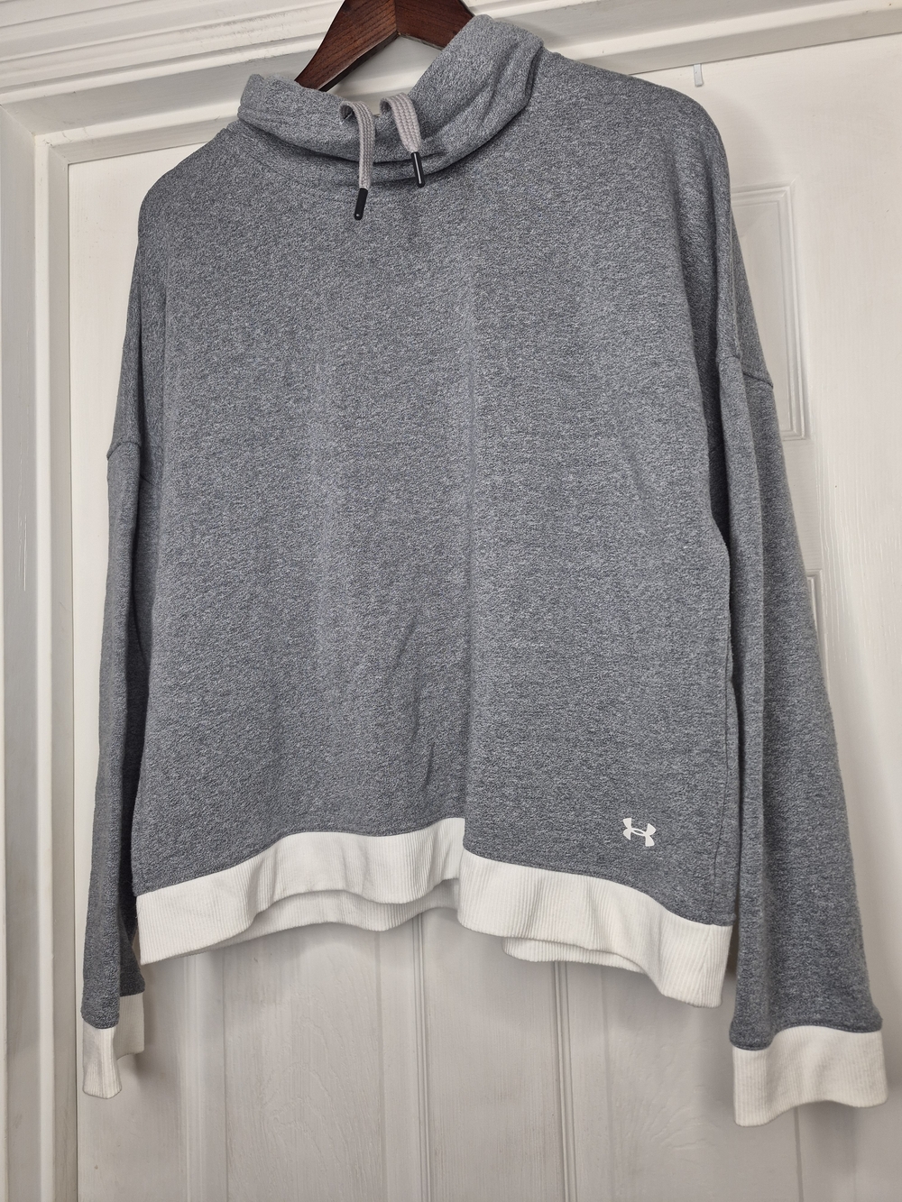 Under Armour Grey Cowl neck Pullover with White Trim Large